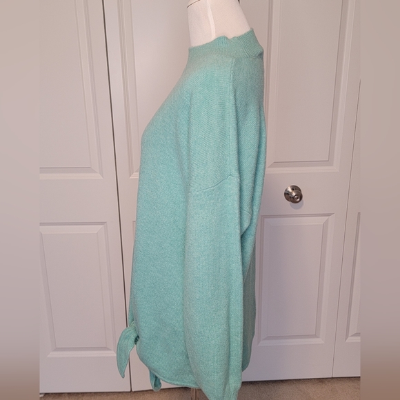 LOFT PLUS Women's Soft Mock Neck Tiffany Blue/Teal Tie Hem Sweater - 14 - Picture 11 of 13